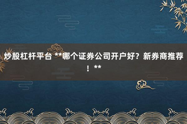 炒股杠杆平台 **哪个证券公司开户好？新券商推荐！**
